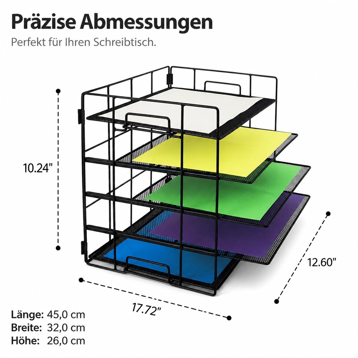 A4 Metall Aktenordner Mehrfachablage Stapelbare Dokumentenablage Papierhalter aus Robustem Metall für Private Arbeitsräume Lehrerzimmer Büroorganisation, A3 Size, dreilagig