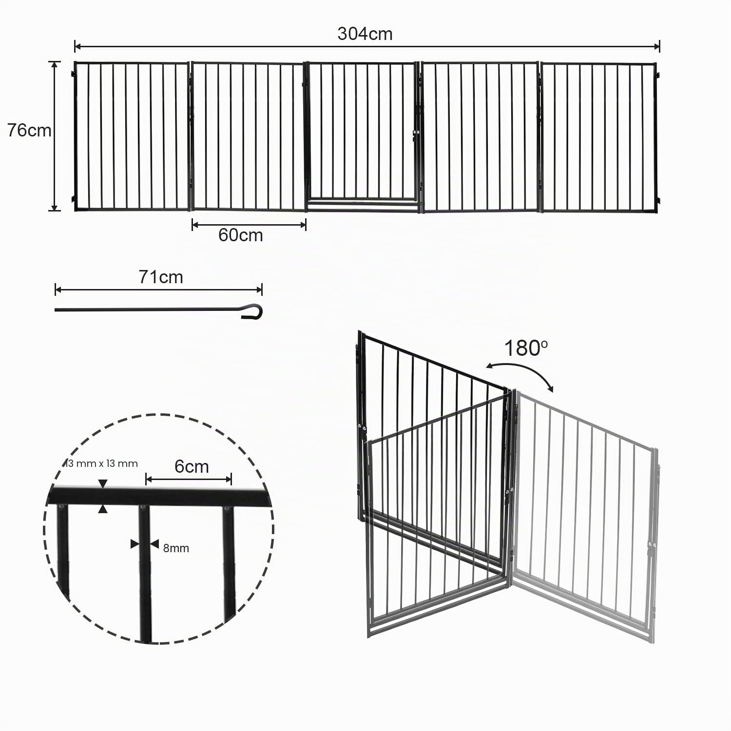 Barreras Seguridad niños Escalera, 304 cm, barreras Seguridad para Animales, 5 Piezas, Metal Valla Seguridad Infantil, Rejilla de Chimenea para niños y Mascotas