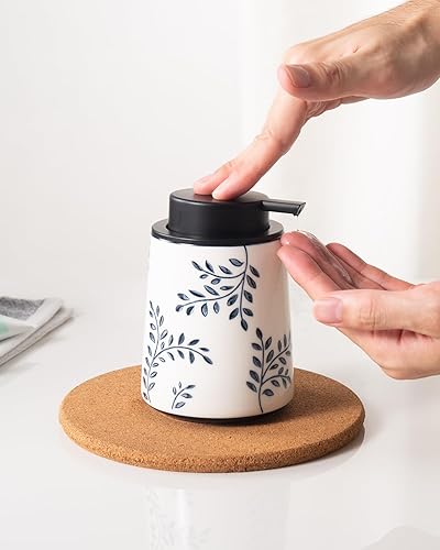 Miniatura 4 de Dispensador de jabón de manos para baño, dispensador de loción de cerámica, accesorios de baño chinoiserie, hoja azul y blanca