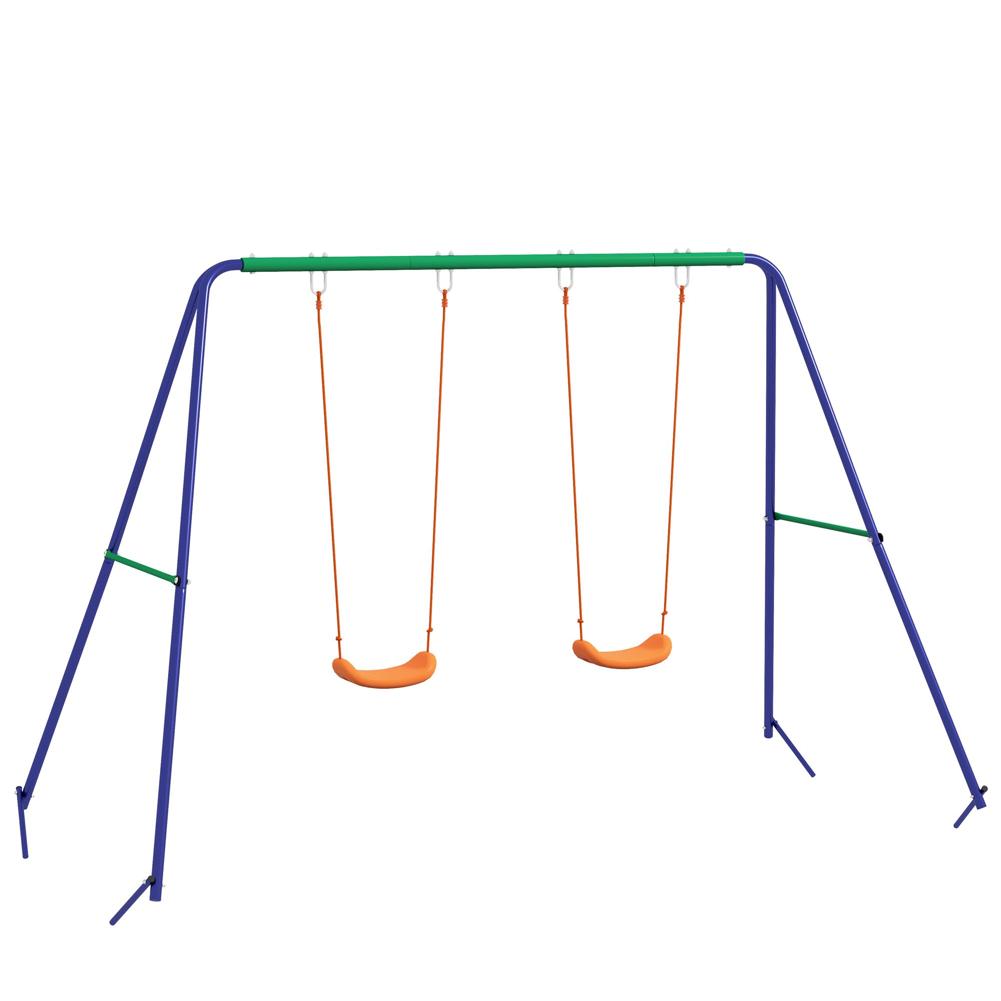 Outsunny Columpio Infantil Columpio para Niños de 3-8 Años con 2 Sillas Resistente a los Rayos UV y Soporte de Metal Carga 90 kg para Patio Jardín Multicolor