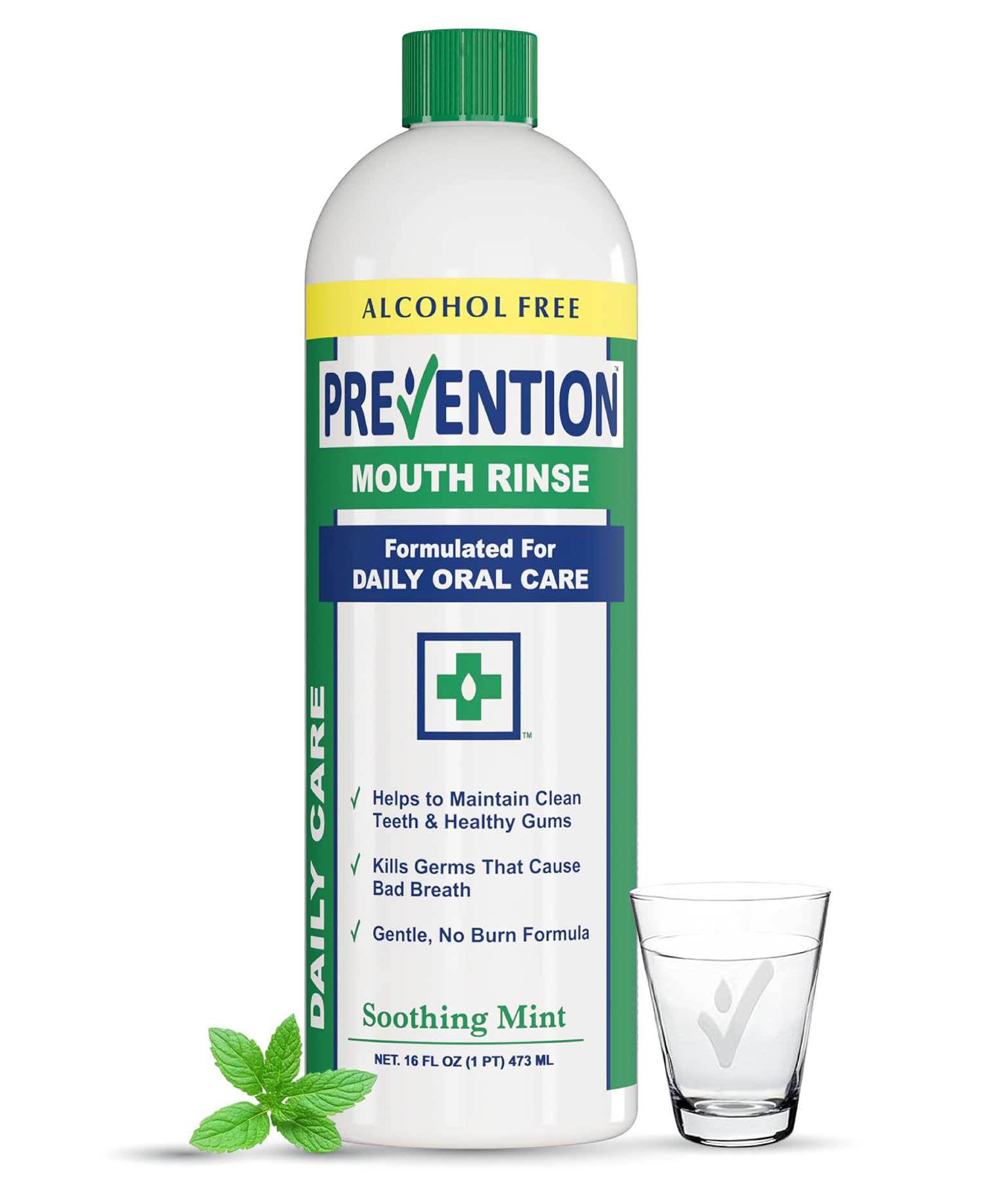 Prevention Daily Care Alcohol-Free Mouthwash, Hydrogen Peroxide Teeth Whitening with Soothing Fresh Mint for Bad Breath Treatment, Fluoride-Free Gum Care Oral Mouth Rinse 16 oz 1 Pack