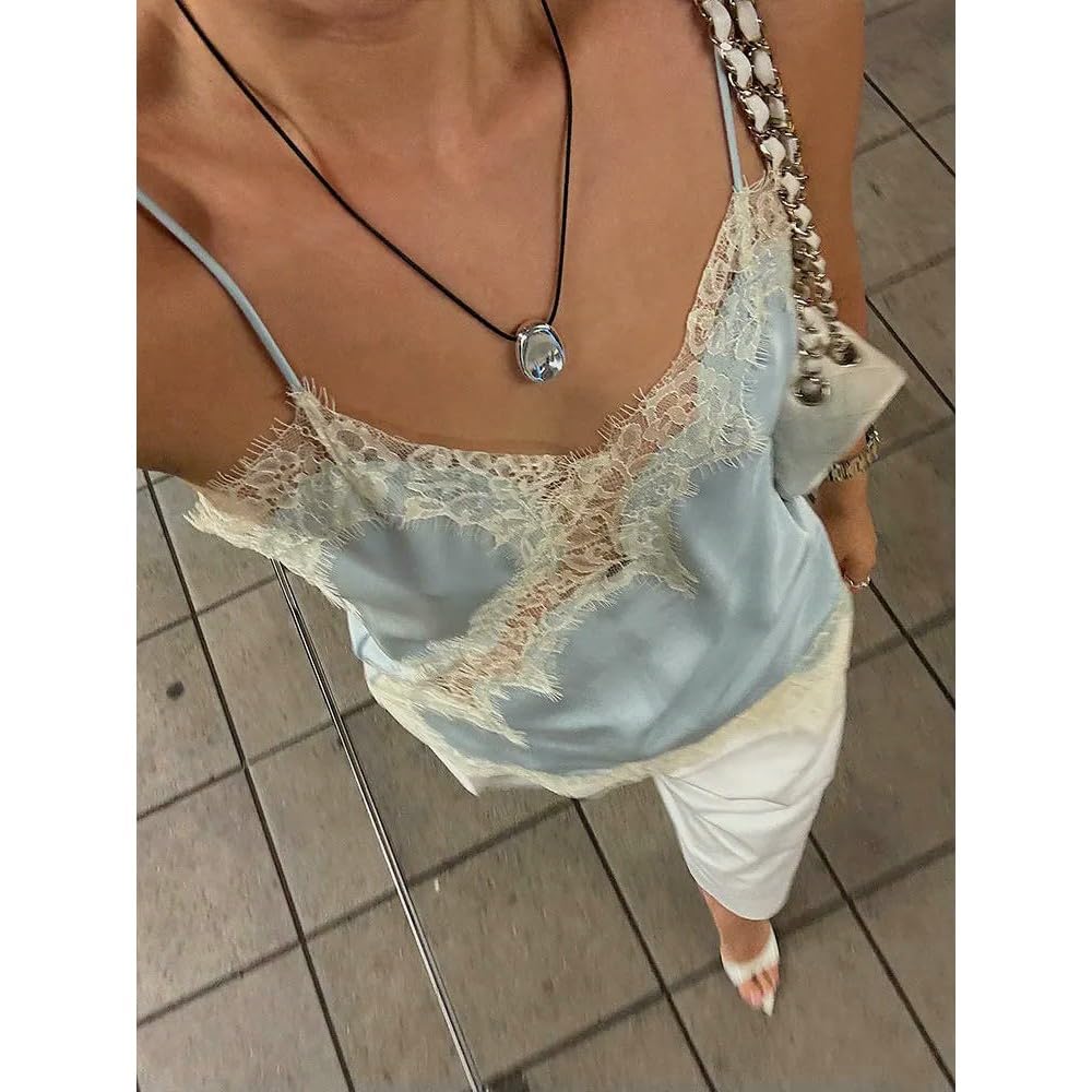 QXDZSW - Canottiera da donna alla moda, con cuciture in pizzo, orlo asimmetrico, sexy, senza schienale, estiva, per discoteca, feste, serate, chic