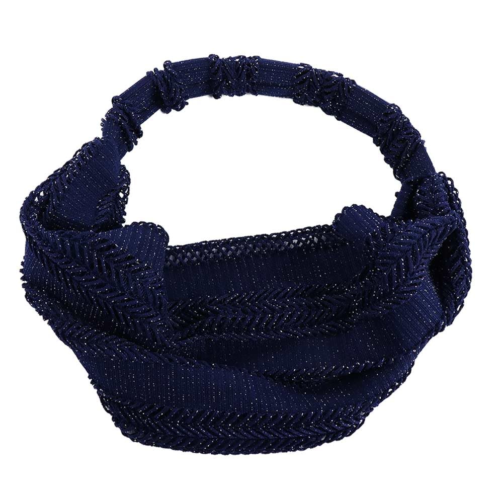 Wide Edge Headband Elegant Vintage Korean Style Hair Band Solid Color Headwear Retro Mesh Headdress(navy blue)