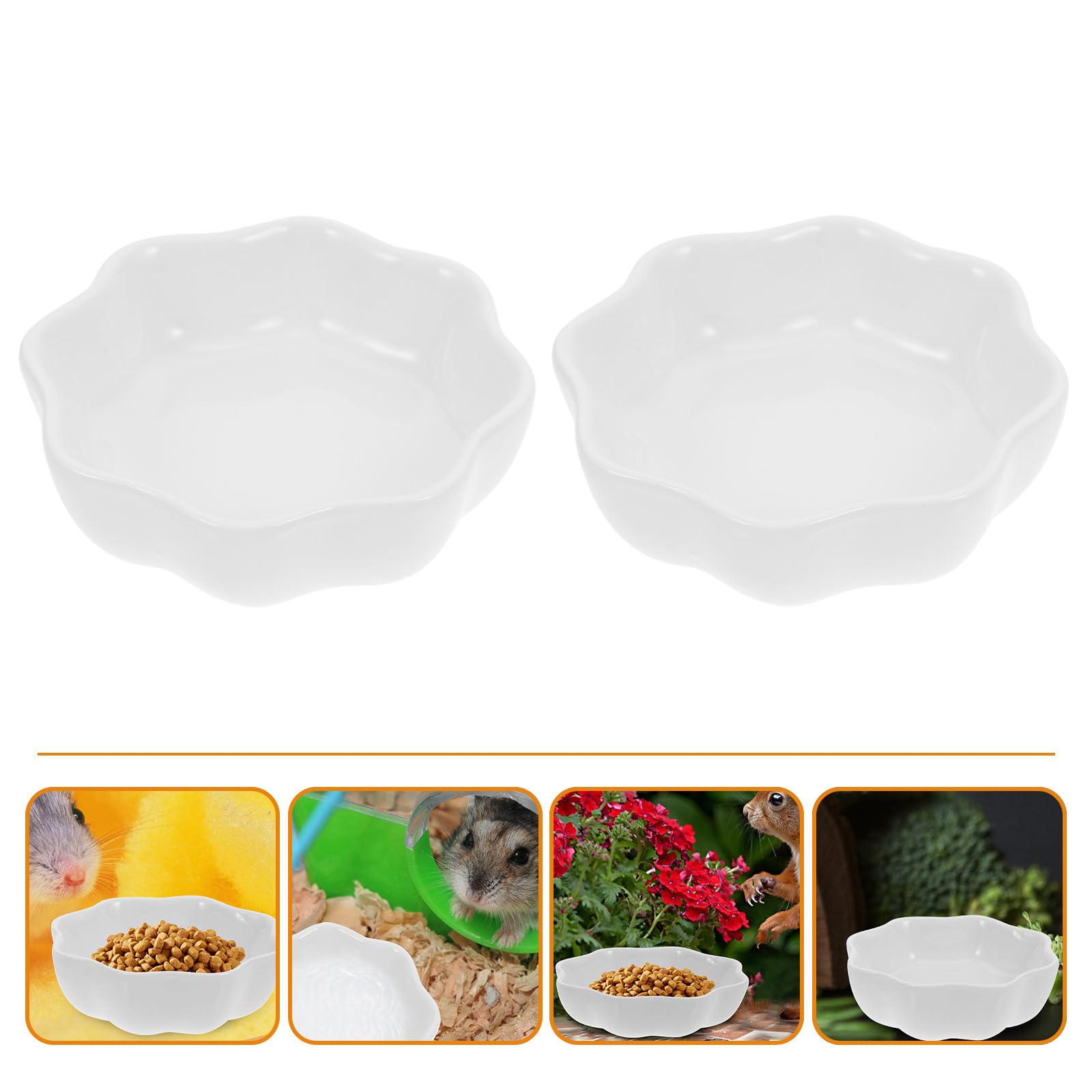 Happyyami Lot de 2 Gamelles en Céramique Blanche pour Hamster, Accessoires Solide pour Petits Animaux, Anti-Renversement, Matériau Céramique, pour Alimentation et Eau