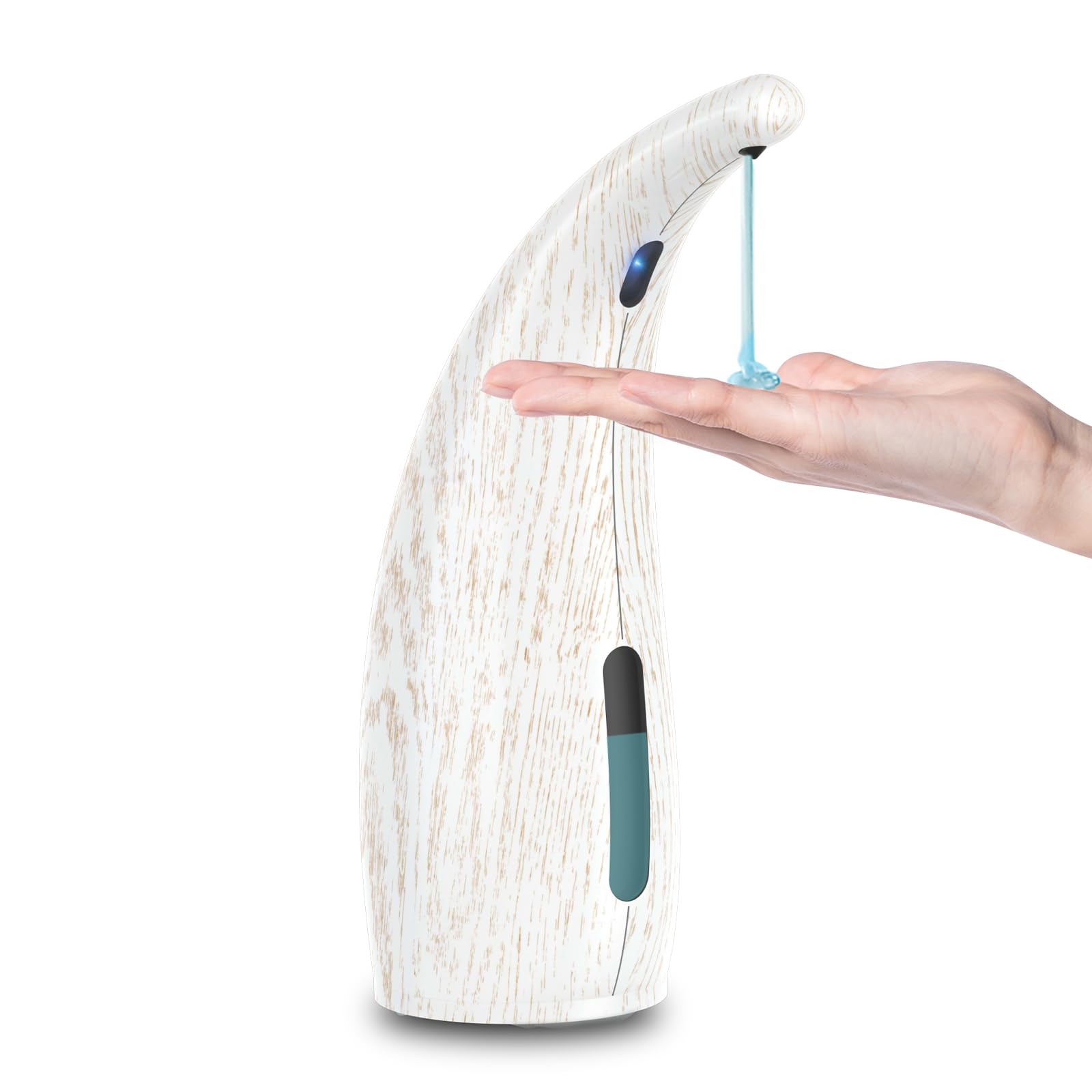 Dispensatore Automatico Sapone Senza Contatto 300ml Sensore 4 Livelli,Impermeabile IP65,alimentato a batteria,Design Cucina/Bagno, Compatibile con Liquido (400ml Grana di legno bianca)