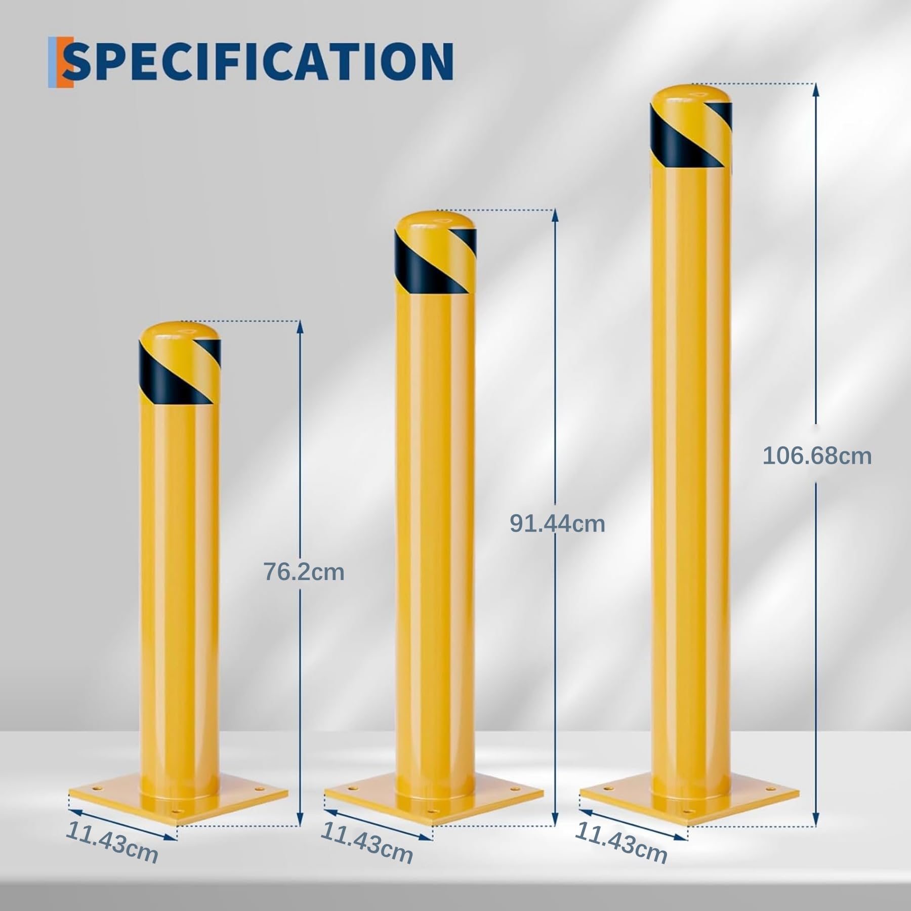 H 106 cm Borne de sécurité Haute visibilité en Acier – Lot de 2, Jaune | Protection robuste pour zones industrielles, installation facile, amovible – Idéal parkings et entrepôts