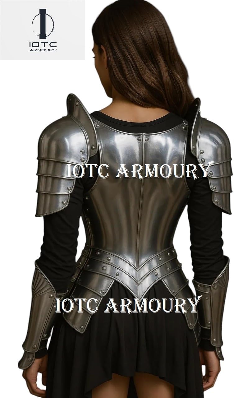 Medieval Fantasy Lady Armor Suit-Female Cuirass Body Armor-Brave Lady Half Body Armor Suit Perfect for Cosplay Events, LARP, Reenactment, Fantasy & Halloween Party Costume-Medieval Armor Theme Silver