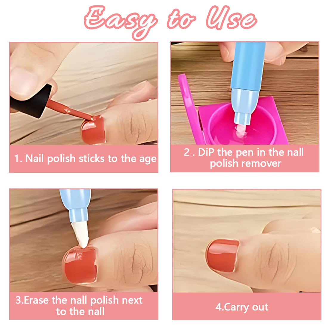 Lápiz corrector para uñas 4 unidades quita esmalte sin disolvente