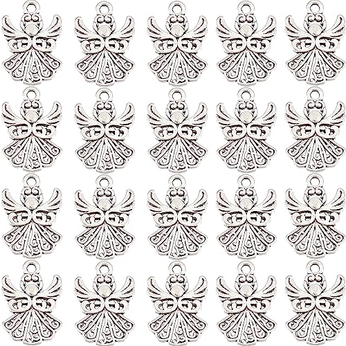 SUNNYCLUE 1 Box 50Pcs Guardian Angel Charms Tibetan Style Antique Silver Angel Wing Charm Party Favor Angels Alloy Fairy Charms for jewellery Making Charm DIY Necklace Bracelets Earrings Supplies