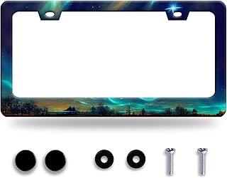 Personalise Aurora Night Sky License Plate Frame Scenery License Plate Frames Car Universal Stainless Steel Accessories Cars Decor with 2 Holes and Screws Fits Standard Us Vehicles Size 12.2 X 6 Inch