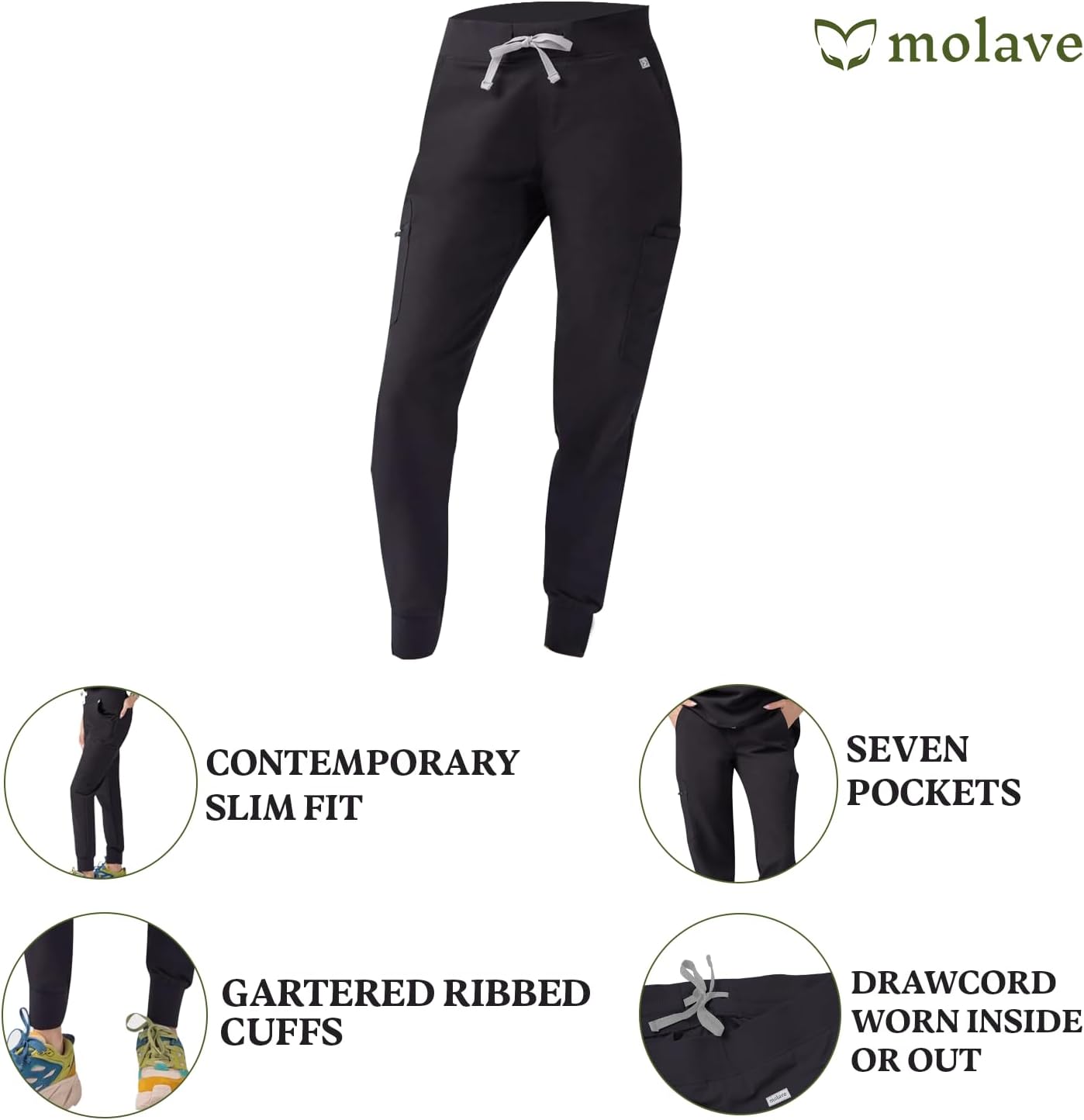 Lily Women's Jogger Scrub Pants - Secure, Flexible Fit, 7 Pockets Healthcare Scrub Pants with Gartered and Ribbed Cuffs