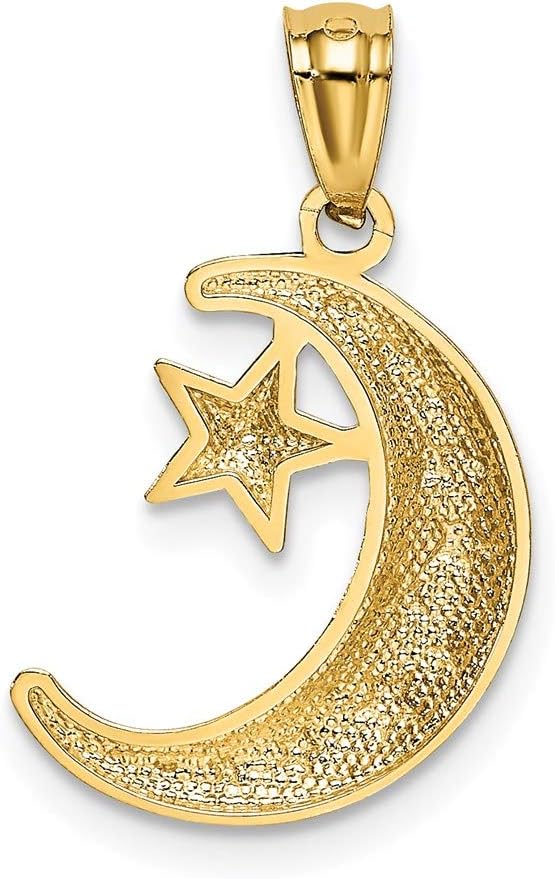 Solid 14k Gold Polished & Textured Moon & Stars Pendant - Image 3