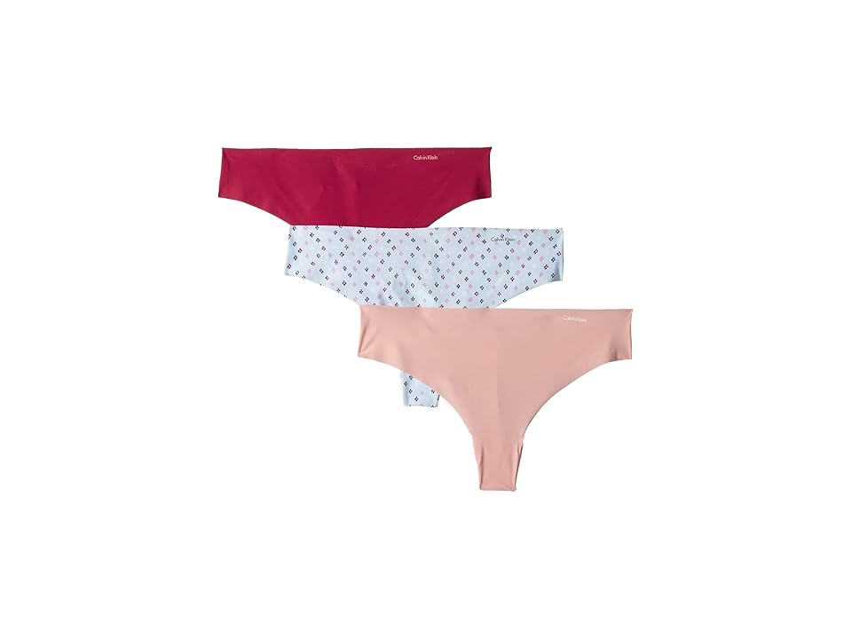 

Calvin Klein Underwear Invisibles 3-Pack Thong (Maggie/Window Diamonds/Lillet) Women's Underwear, Multi
