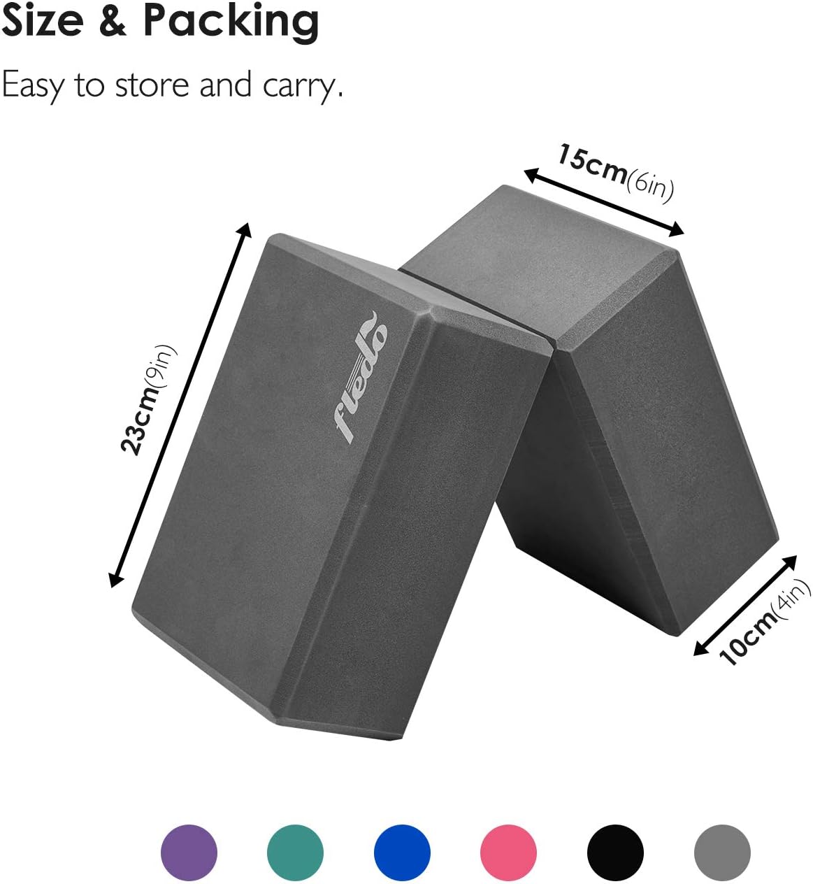 Fledo Yoga Blocks 2 Pack, Foam Yoga Brick, Featherweight and Comfy - Provides Stability and Balance - for Exercise, Pilates, Workout, Fitness & Gym