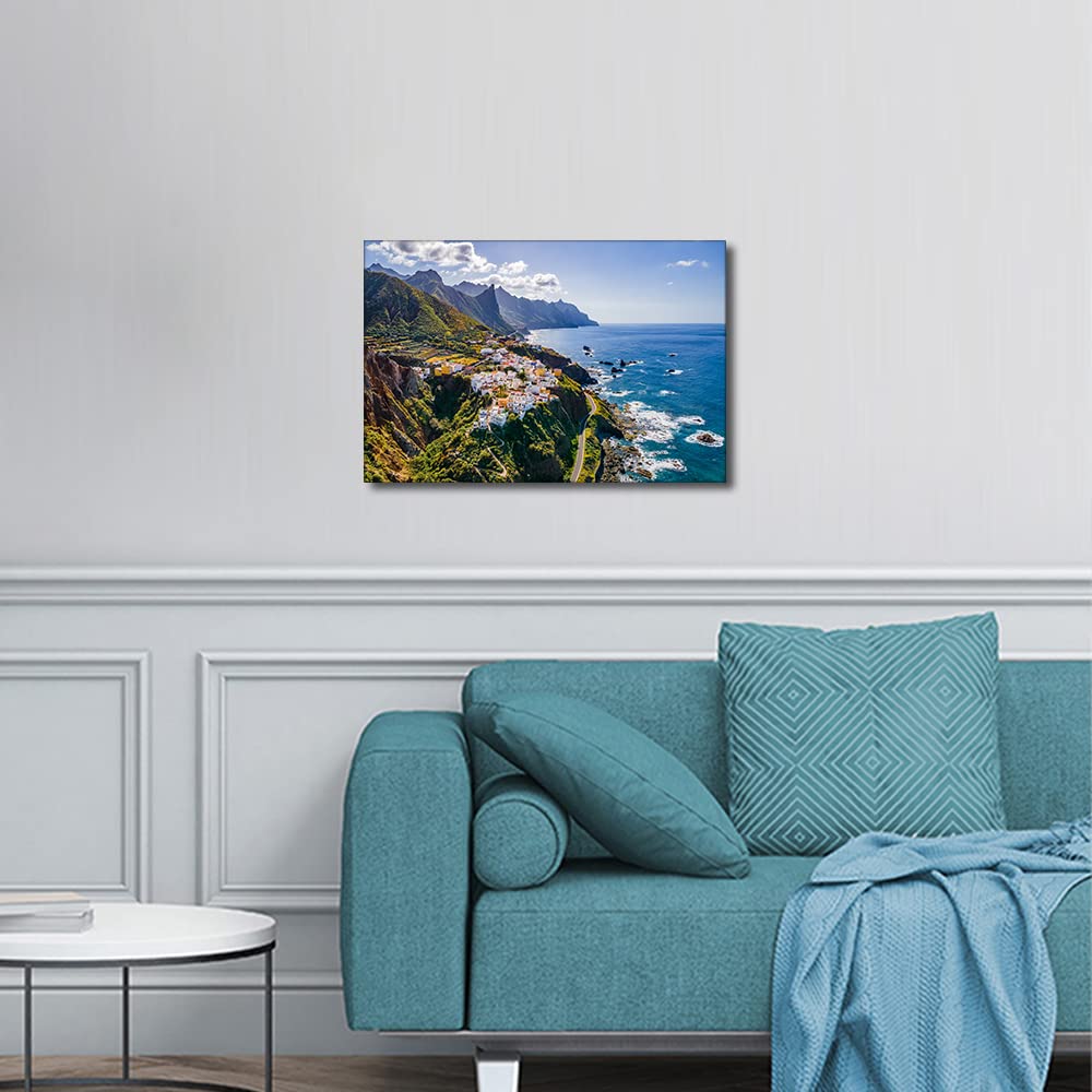 Canvas Wall Art Coastal Village at Tenerife Canary Islands Spain Landscape for Living Room Bedroom Home Decor Beach Artwork for Home Walls Framed Ready to Hang 16x24inch - Image 3