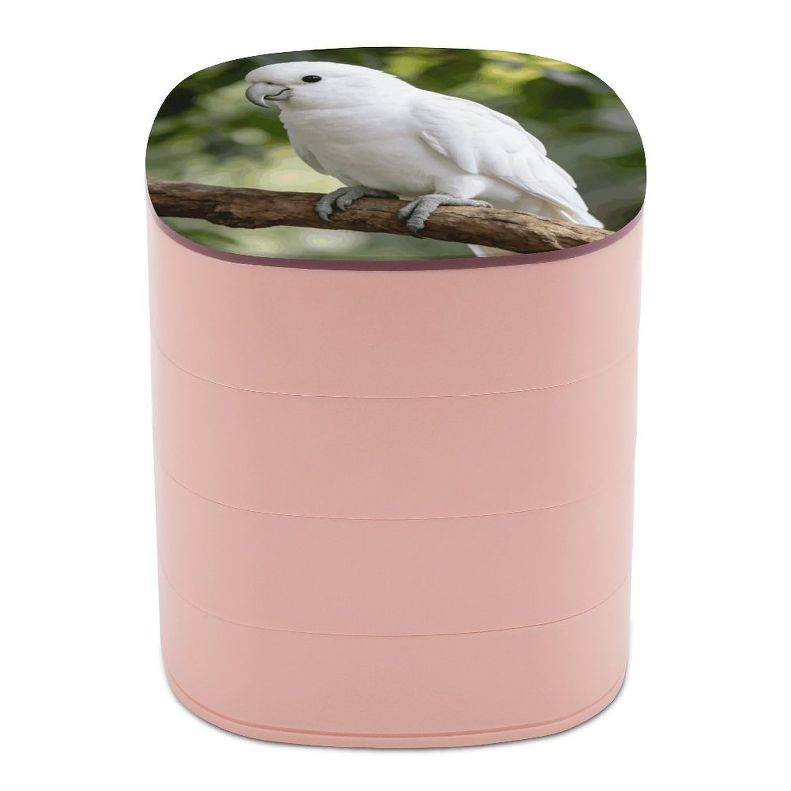 VstaDank 360° Rotating White Parrot Jewelry Box, Multi-Layer Large Capacity Jewelry Organizer for Earrings Necklaces Rings, Dustproof Desktop Storage Case for Women