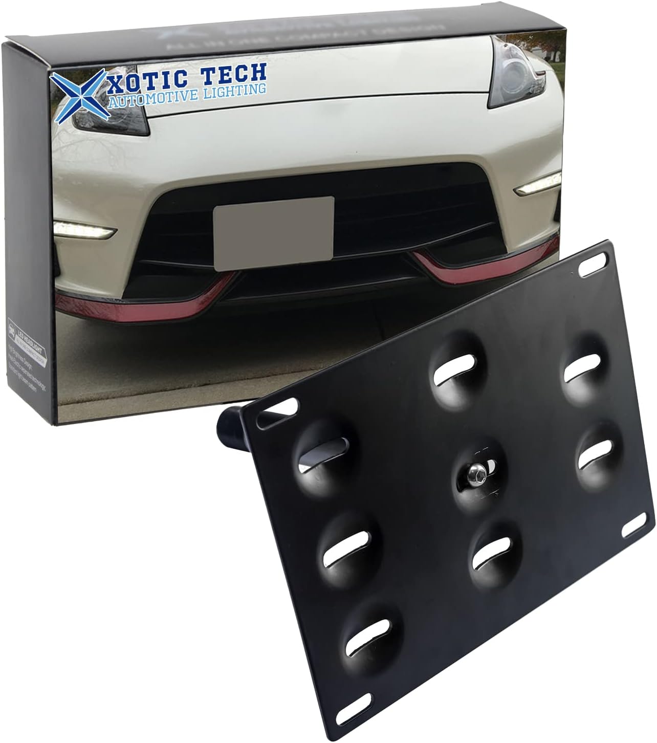 x xotic tech Tow Hook License Plate Screw On Mount Bracket Compatible with Nissan 370Z 2009-2012 Juke Rogue or Infiniti FX JX QX G37 Q60 (Black)