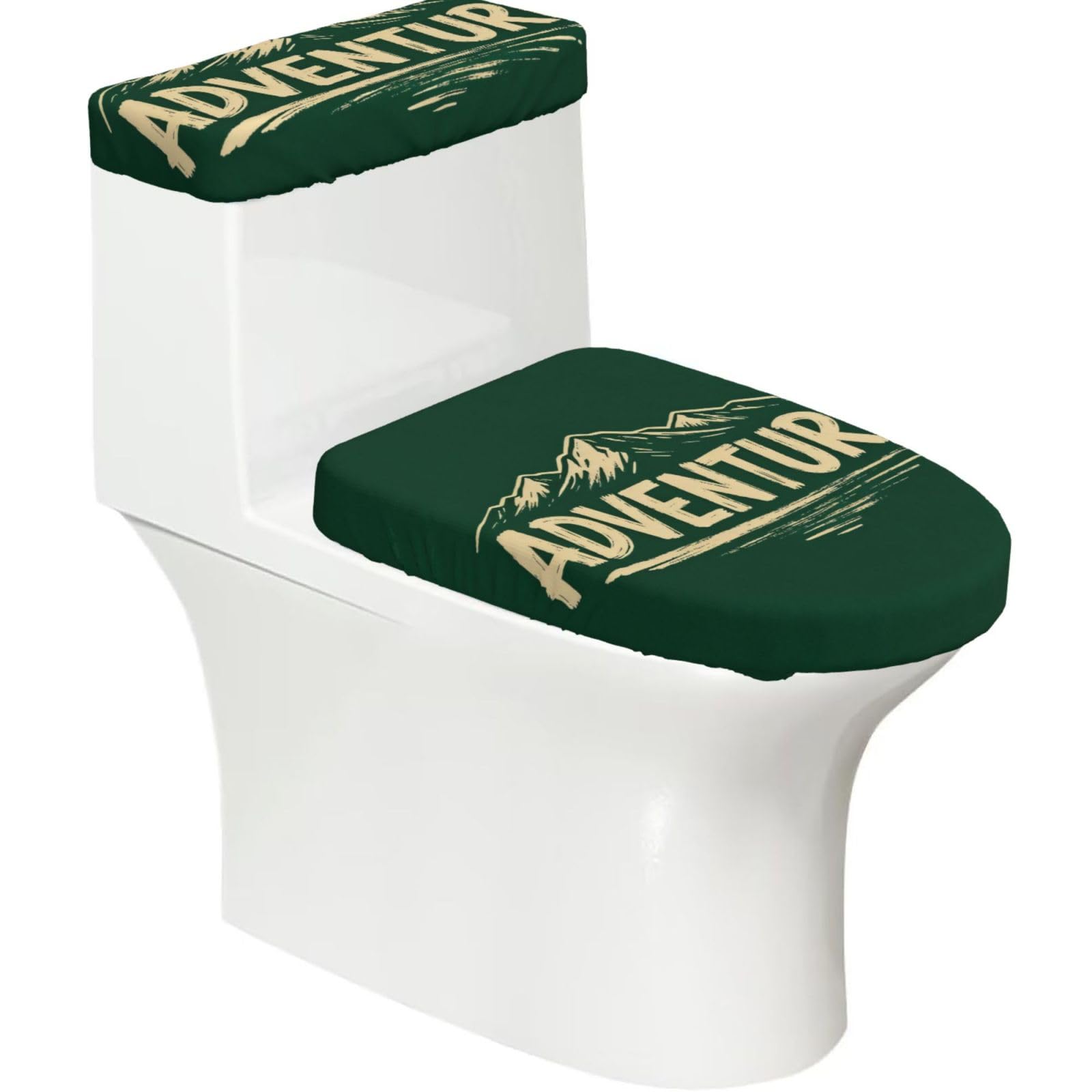 Cntdbu Black Adventure Script Word Stretchy Toilet Lid And Tank Cover Set-Soft Elastic Bathroom Decor For U Shape Oval