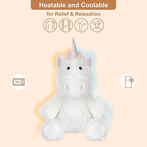 Miniatura 2 de SuzziPals Animales de peluche de unicornio refrigerables y cálidos, almohadilla térmica para microondas para calambres, dolor y ansiedad, alivio del