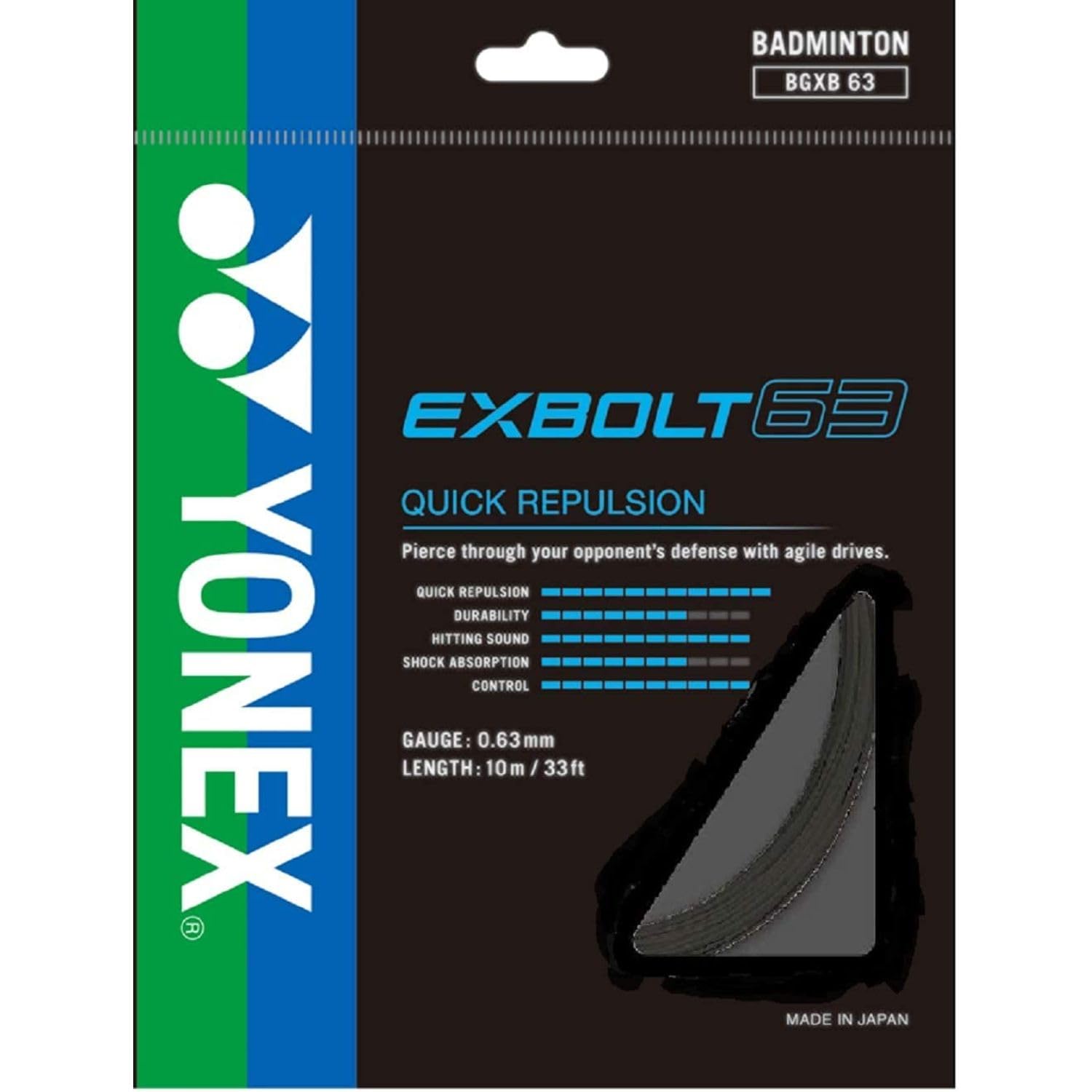 Yonex Badminton String BG Exbolt 63 |Black |Gauge 0.63mm|Quick Repulsion-image-24