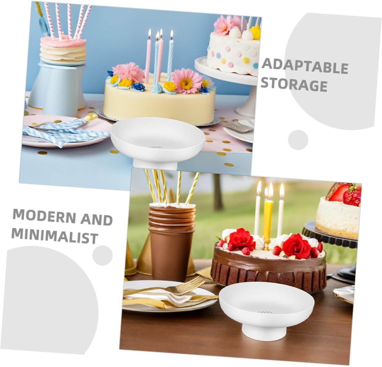 2pcs Elevated White Fruit Bowl Kitchen Organizer Pedestal Snack Candy Dessert Display Stand for Home Tabletop Decor