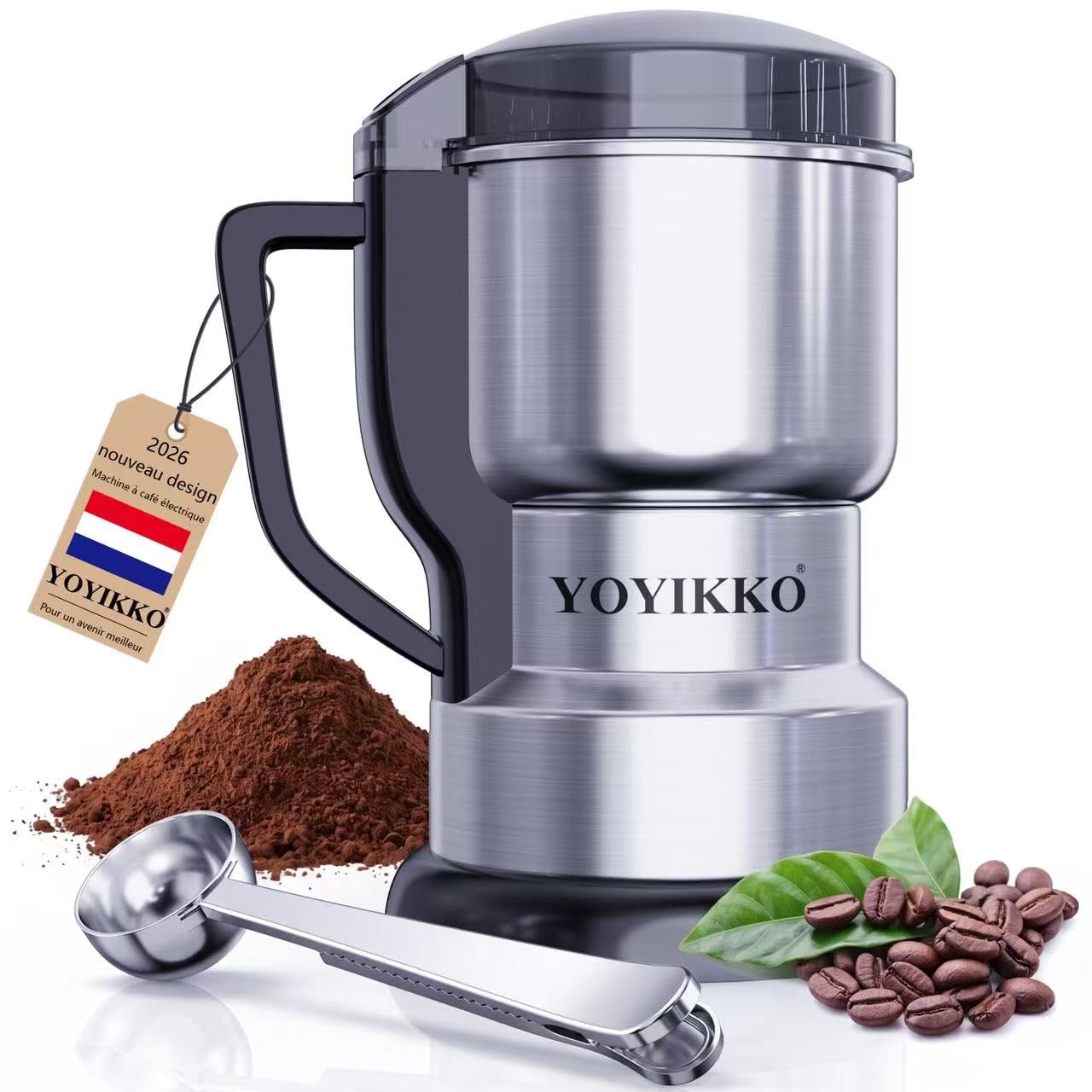 Moulin à café électrique multifonction 400W, Moulin a Graines avec Lames en Acier Inoxydable Coffee，broyage rapide et uniforme，Macinacaffè Pour café, épices et autres aliments (argenté-X60)