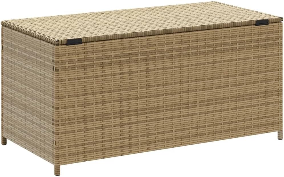 Outdoor Storage Box, Waterproof PE Rattan Deck Box for Patio Furniture, 50 Gallon Garden Cushion Storage Bin with Gas Spring Lid, Beige