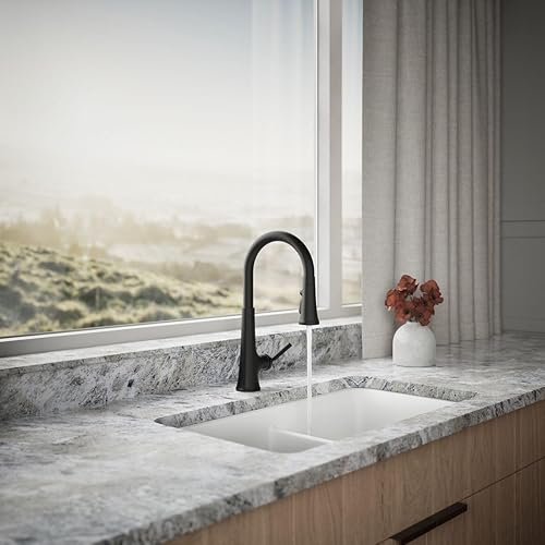 Vista 107 de KOHLER 23765-CBL Tone - Grifo de cocina semiprofesional, negro mate/cromo pulido