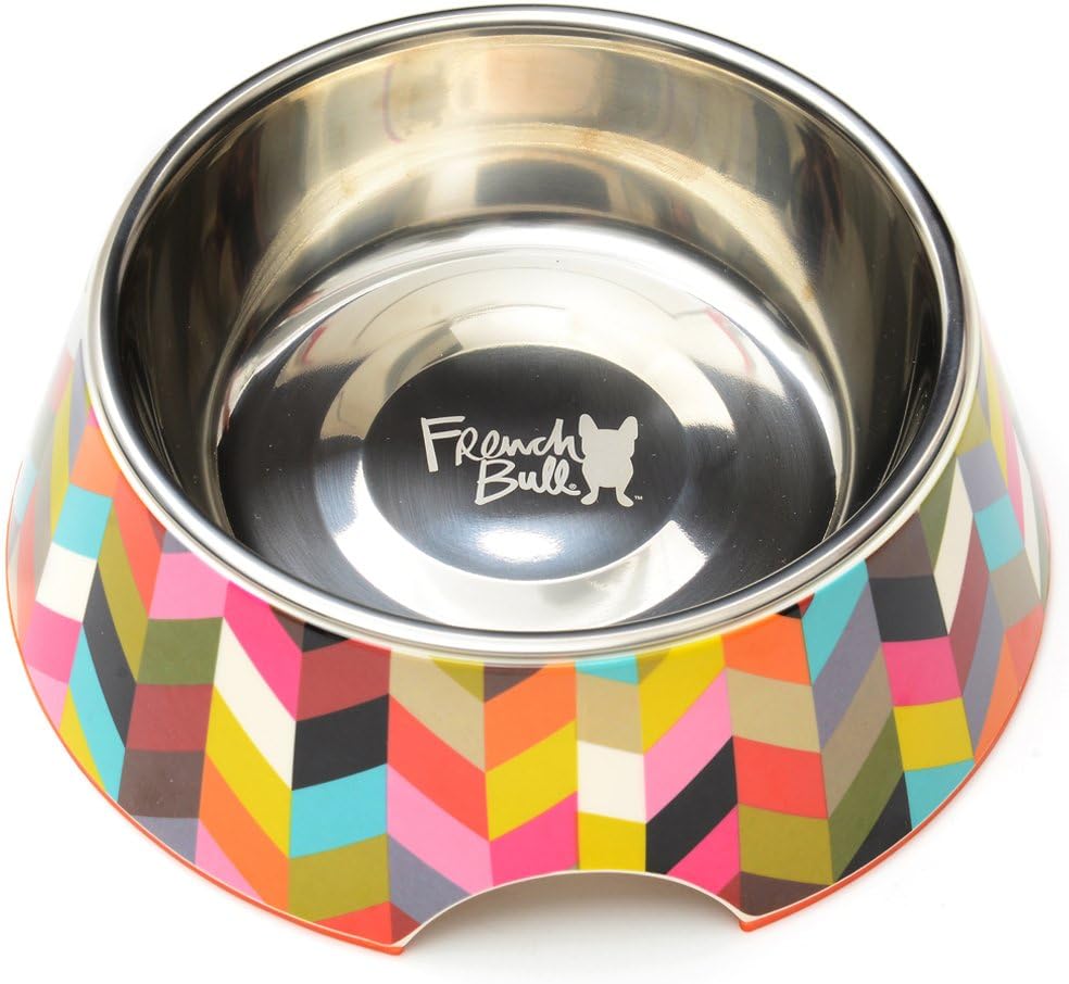 French Bull 24 oz. Pet Bowl, 2 Piece - Dog, Cat, Feeder, Nonslip, Stainless Steel, Raised - Ziggy White