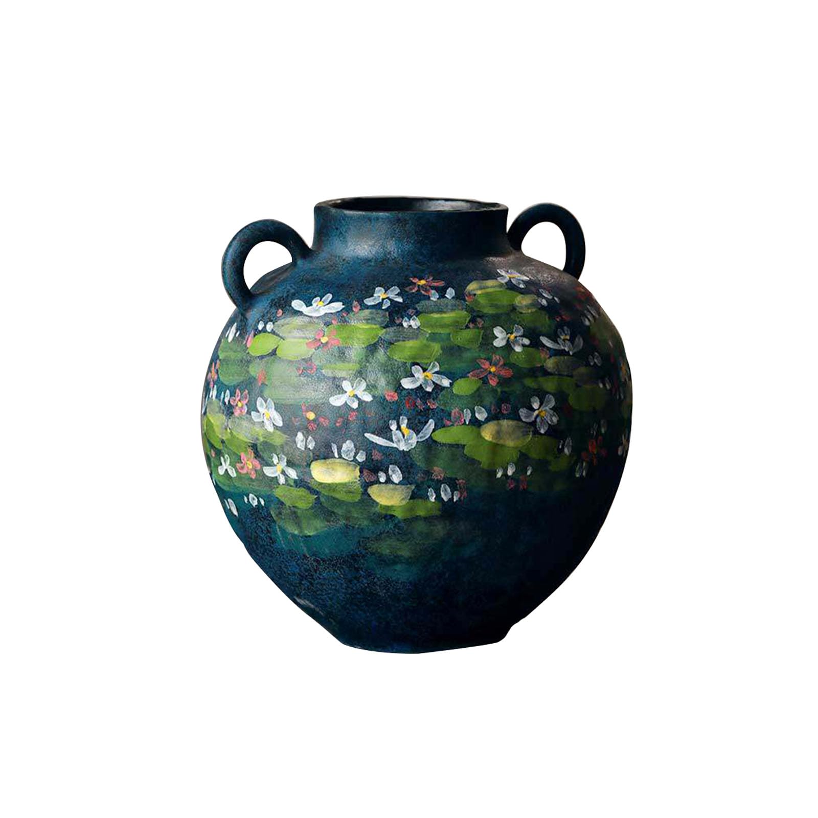 Vintage Ceramic Vase for Home Decor, Hand-painted Pattern Vase with Handle, for Hydroponic Flowers, Dried Flowers, Artificial Flowers(Size:25 * 25 * 25CM,Color:Blue A)