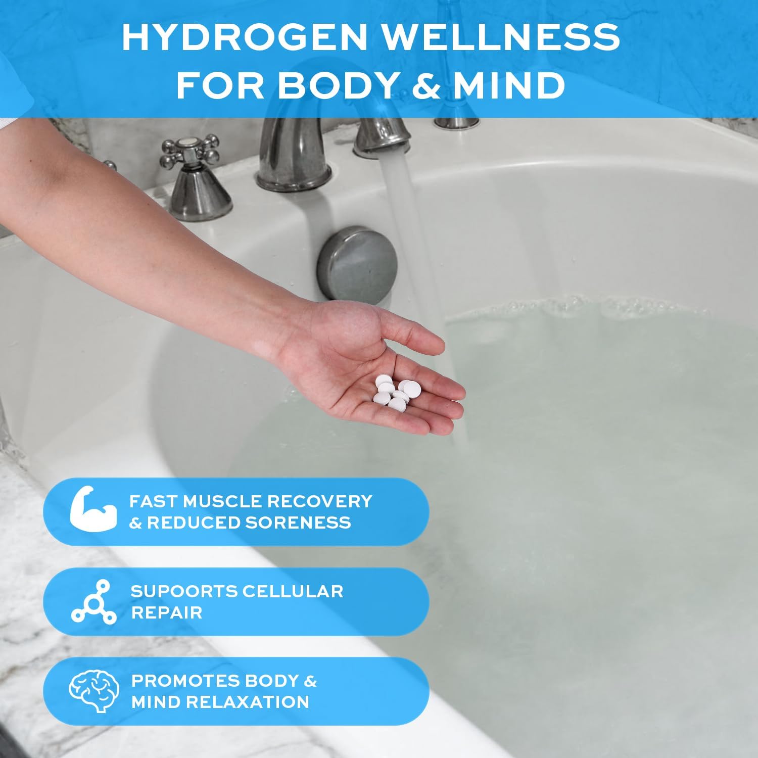Hydrogen Bath Bombs Tablets,H2 Tablets with Magnesium for Muscle Recovery, H2 Water for Body Soak, Molecular Hydrogen Nano Bubbles for Athletes,Gift for Men, 80 Count 15 Uses