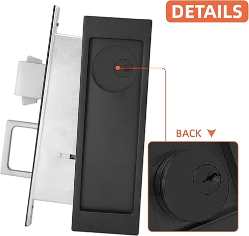 Miniatura 4 de Cerradura de puerta de bolsillo de privacidad, color negro, cerradura de puerta de bolsillo moderna con tirador de borde desplegable oculto,