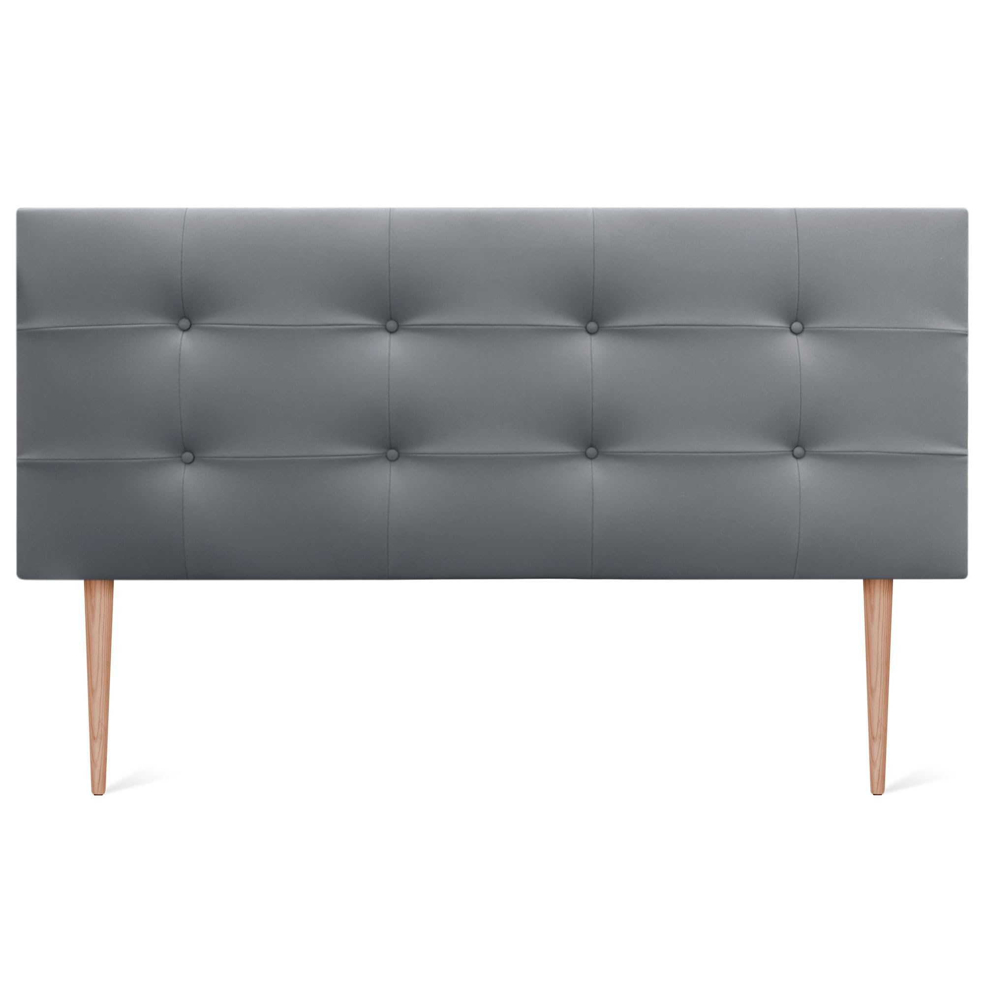 DHOME Testiera Capitone imbottita in similpelle o tessuto Acualine con gambe in legno di pino spessore 8 cm Testiere letto imbottite trapuntate Capitone (Similpelle Grigio, 160 (150/160))