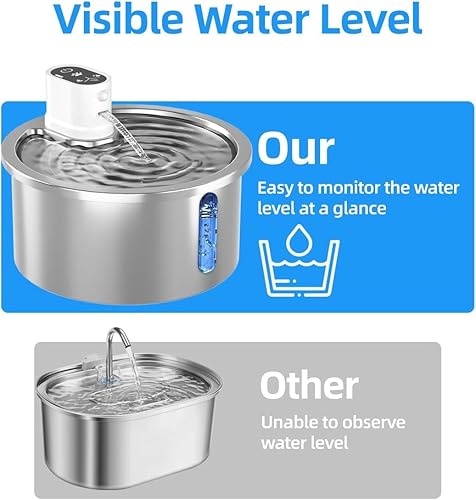 Miniatura 5 de Fuente de agua inalámbrica de acero inoxidable para gatos, 3.2L108 onzas, dispensador automático de agua para gatos, 4000 mAh, funciona con pilas,