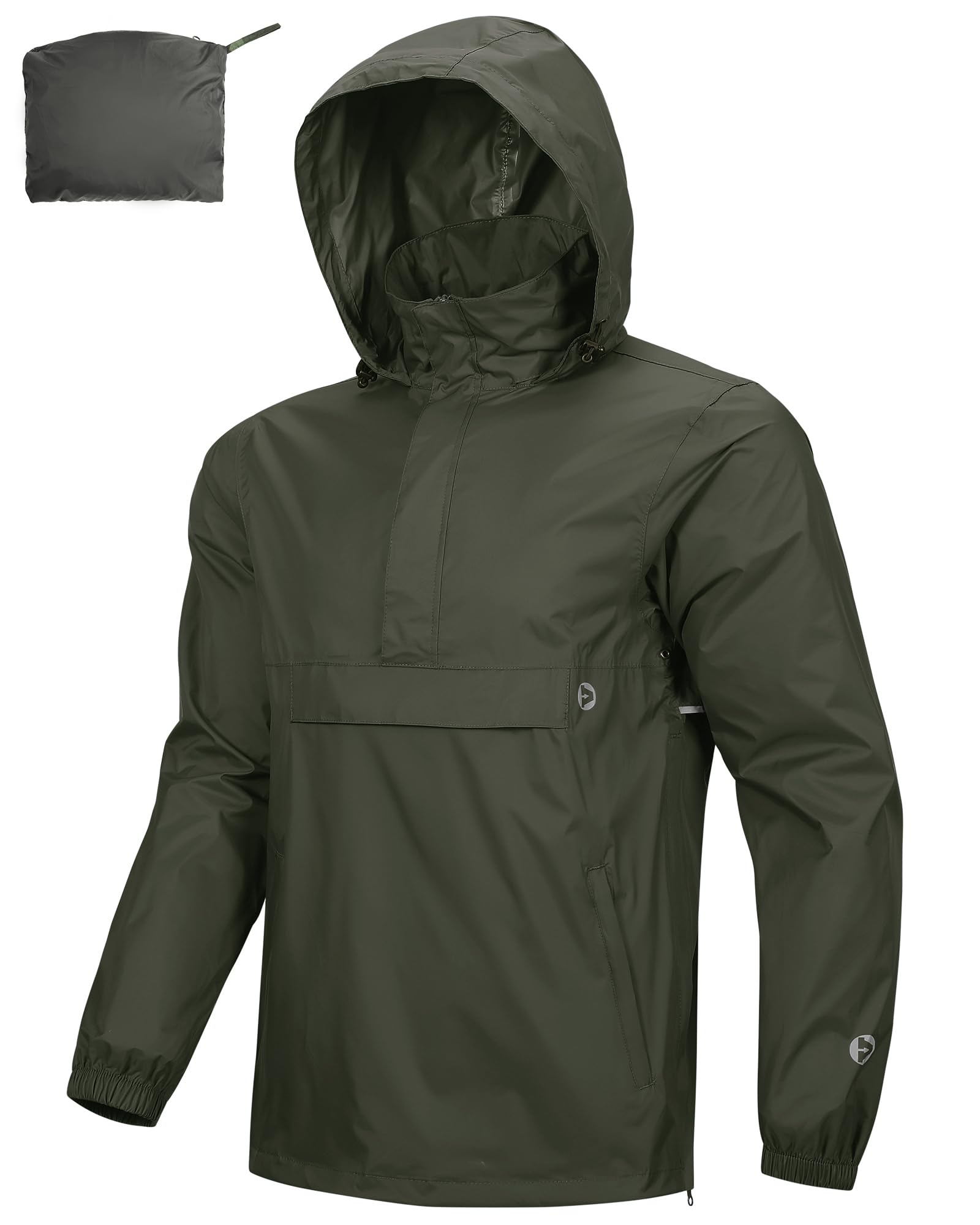 Outdoor Ventures Herren Regenjacke Wasserdichter Pullover mit Kapuze Packbare Reflektierende Jacke Leichte Fahrrad Windjacke Atmungsaktive Softshelljacke für Wandern Laufen Outdoor