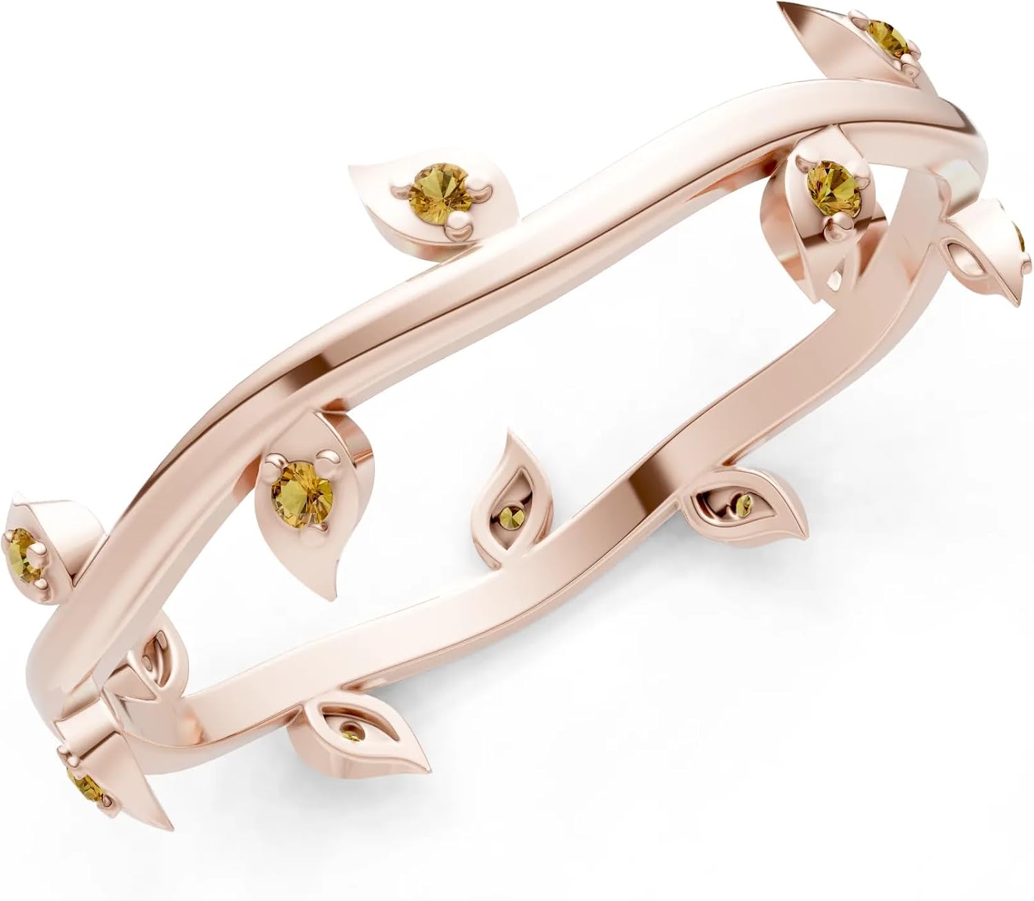 PEORA Round Cut Citrine Stackable Band Available in Solid 10K, 14K or 18K Ring – White, Yellow or Rose Gold