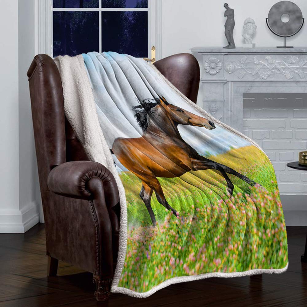 Manta de forro polar 3D de caballo, ideal para sofá de cama, ideal para niños y adultos, 49 x 59 cm, color beige 39