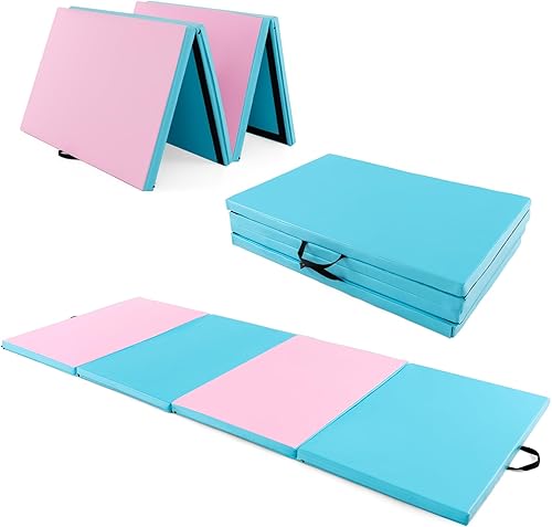 Vista 15 de Giantex 4'x10'x 2" Gymnastics Mat, 4-Panel Folding Aerobics Exercise Mat w/Hook & Loop Fastener, Carrying Handle, Portable Tumbling Mat for