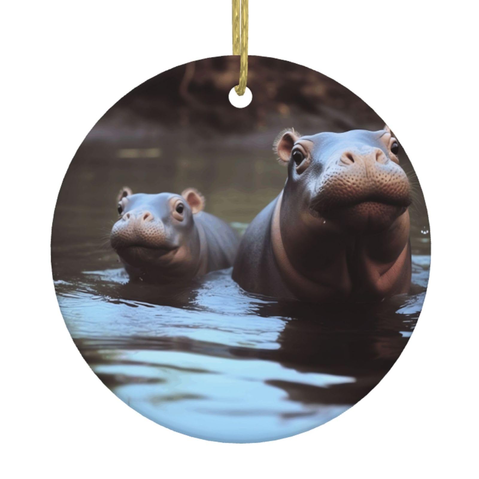 Fodpand Women's White Hippos Christmas Ornaments 2025, Gift Exchange For Men, Collectible Ceramic Ornament Round Hanging Ornaments For Christmas Tree Decoration