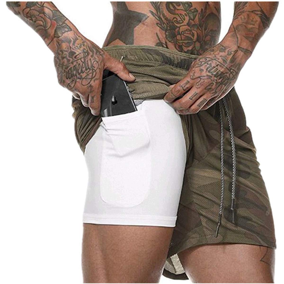Morbuy Men's Camouflage -Shop Sport Shorts Gym Running, Summer Tight 2 In 1 With Pocket Liner Quick Drying Breathable Training Exercise Jogging Cycling Bodybuilding Fitness