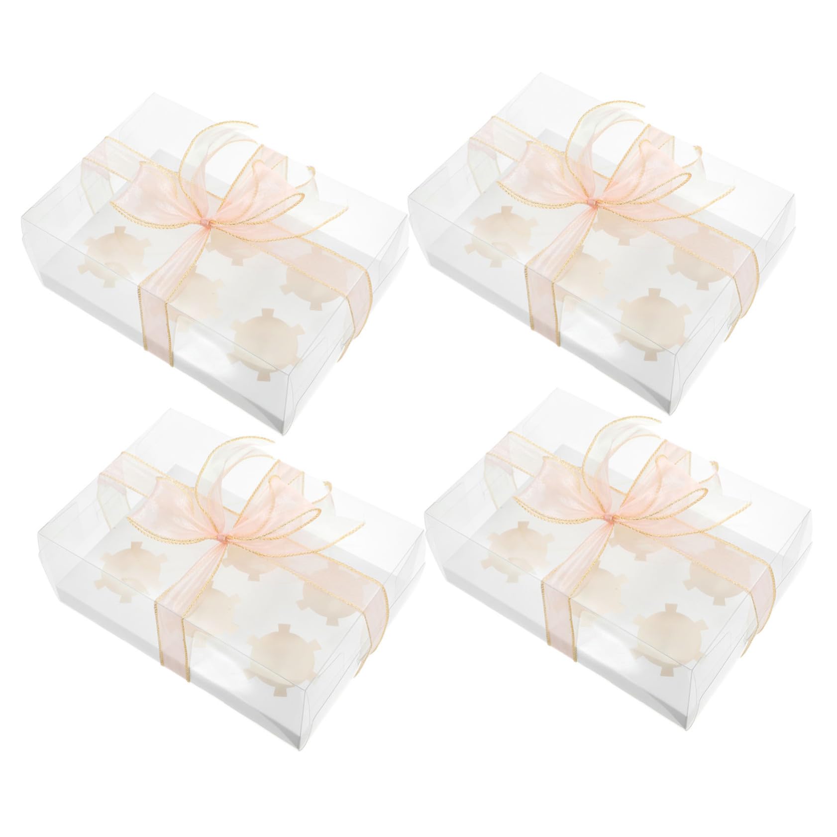 BESTYASH 4pcs Clear Bakery Boxes for Muffins and Pastries Transparent Dessert Packaging with Ribbon for Stylish Presentation