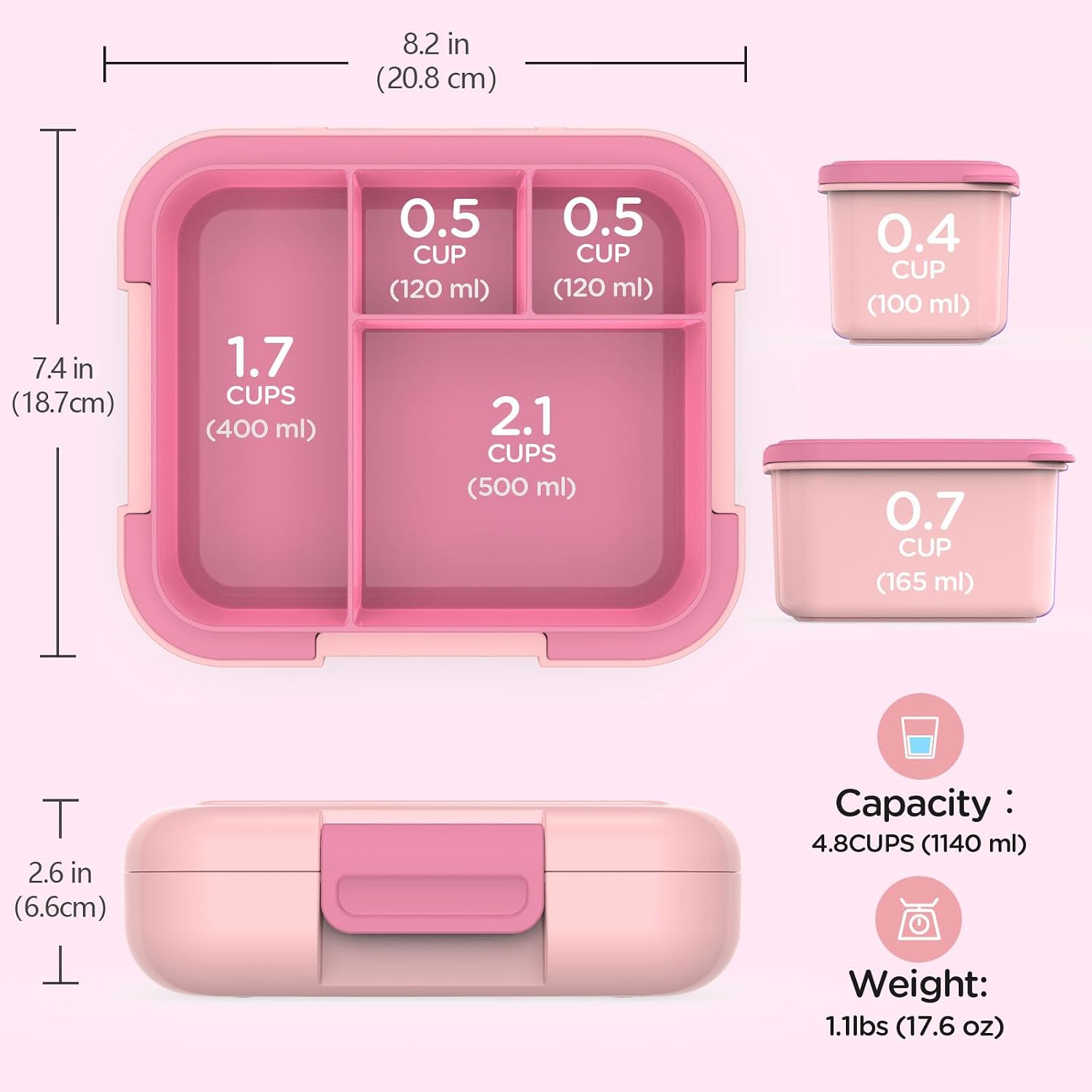 Caperci Prints Bento Box for Kids, 4.8 Cups 4 Compartment Lunch Containers image 2