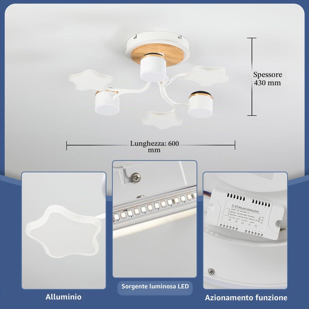 Lampada da Soffitto per Cameretta 60CM, Plafoniera LED Bambini con Telecomando, Design Cielo Stellato & Proiezione Luna, 3000K–6500K Dimmerabile, Timer, Lampada Soffitto per Cameretta Bambini