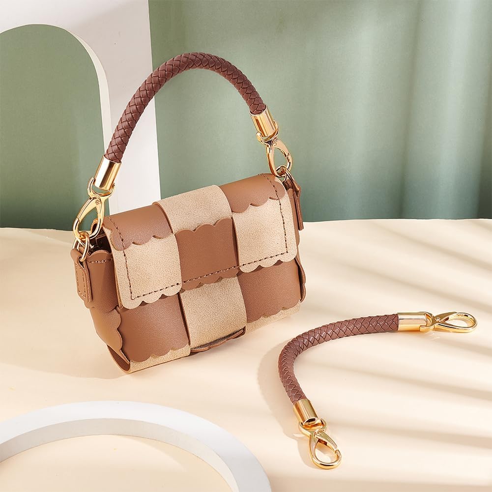 PH PandHall Braided Purse Straps Short Leather Handbag Strap, PU Leather Handbag Handles with Clasps for Handbag Purse Making