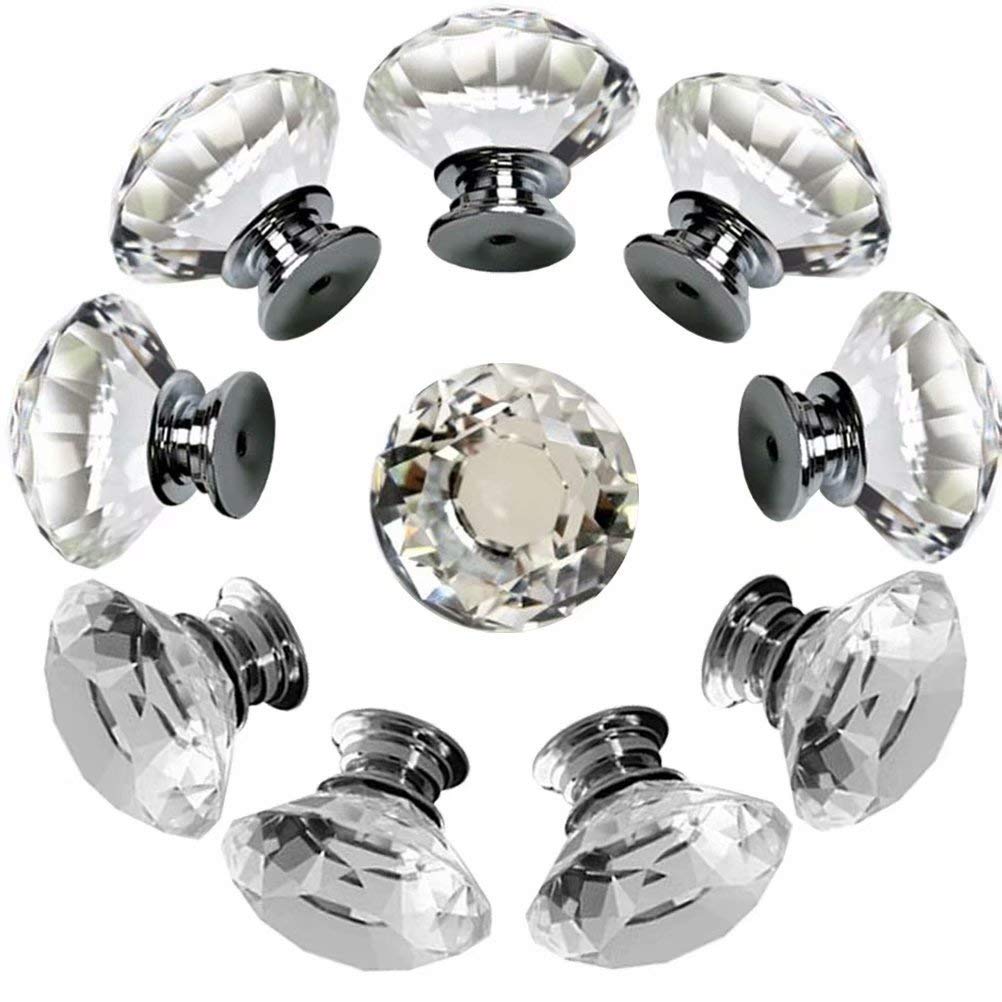 Poignées de tiroir en cristal au design de diamant facetté pour meuble
