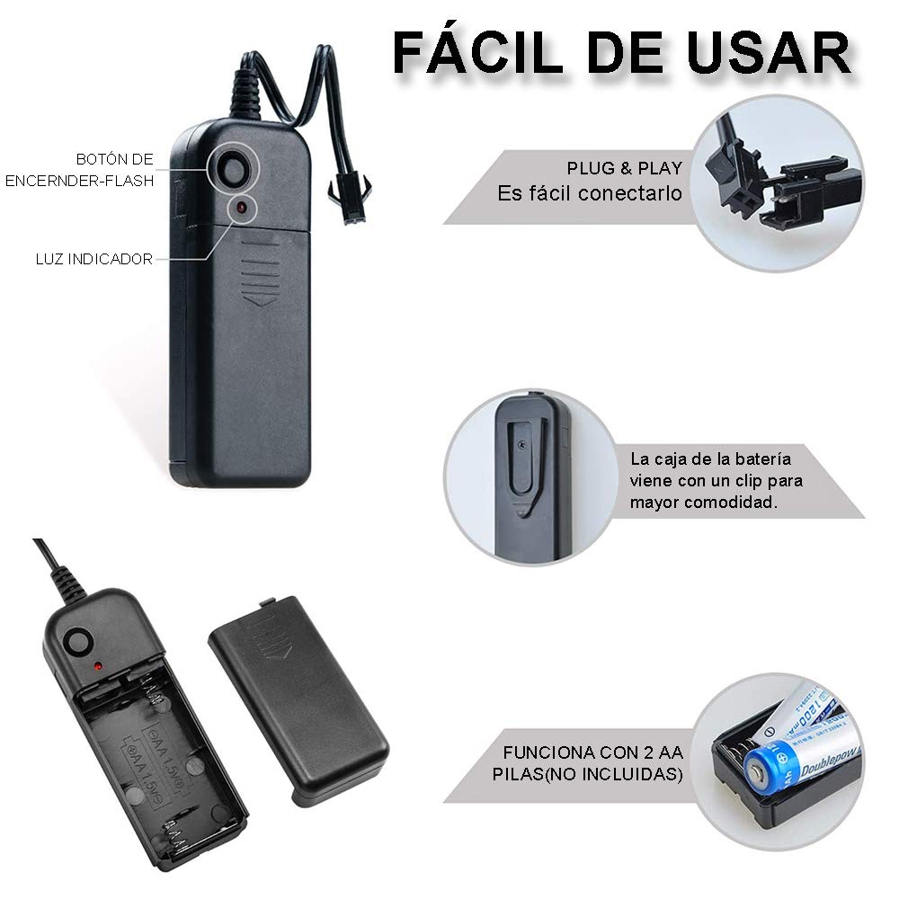 Tira de Luces LED Neon de Colores,Mangueras Flexibles Iluminación de Tira con Controlador Box,2 AA Pilas Funcionado (9ft, Rosa)