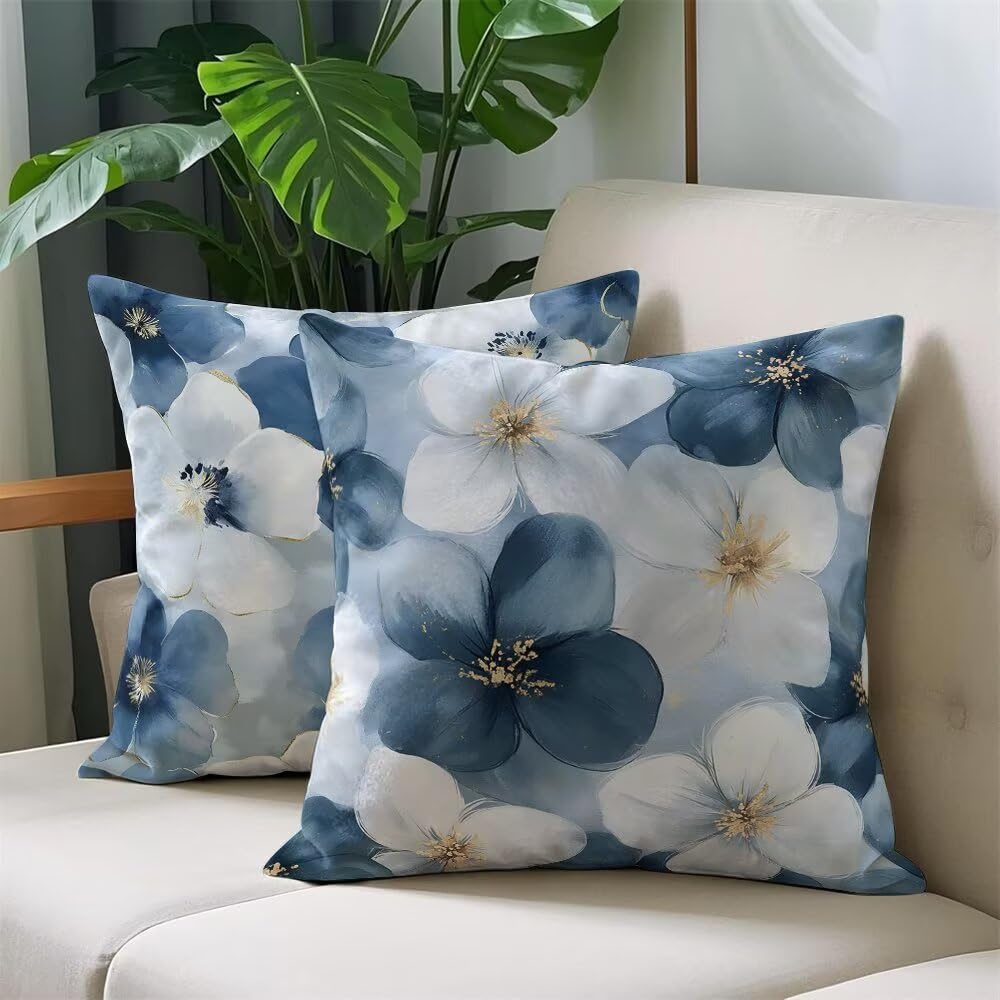 Federe Cuscini Divano 60x60 cm Federe Morbido Copricuscini Blu in Velluto, 2 Pezzi Copri Cuscini per Divano Primavera Quadrati Decorativi Federa Cuscino Fiore per Camera da Letto Soggiorno (IU83)