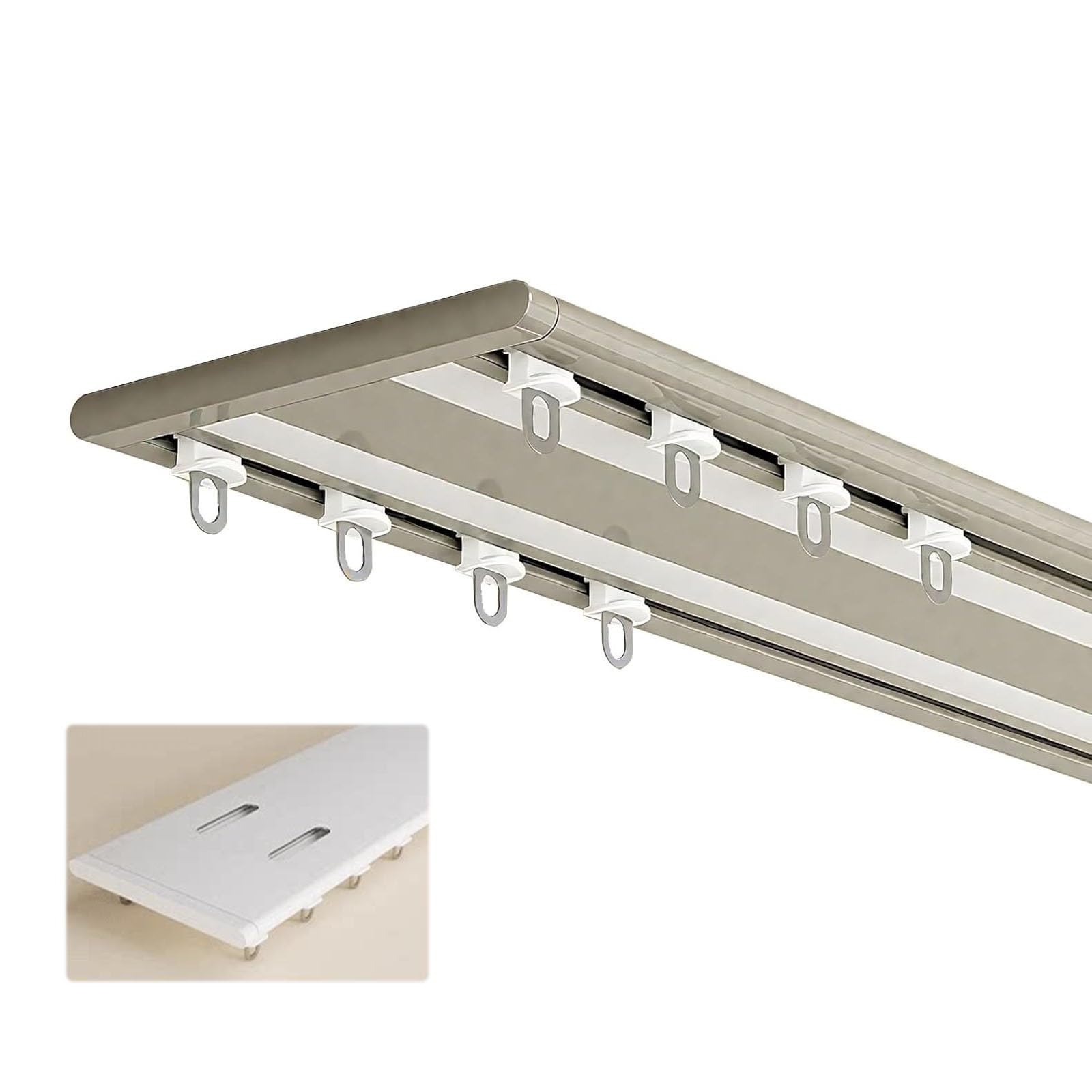 Double Curtain Track Ceiling Flush Mount Slim Aluminium Rail Heavy Duty Mute Rollers Drapery Runner System For Blackout Voile Curtains Lounge Office Partition(Champagne,3.3M/10.8FT)