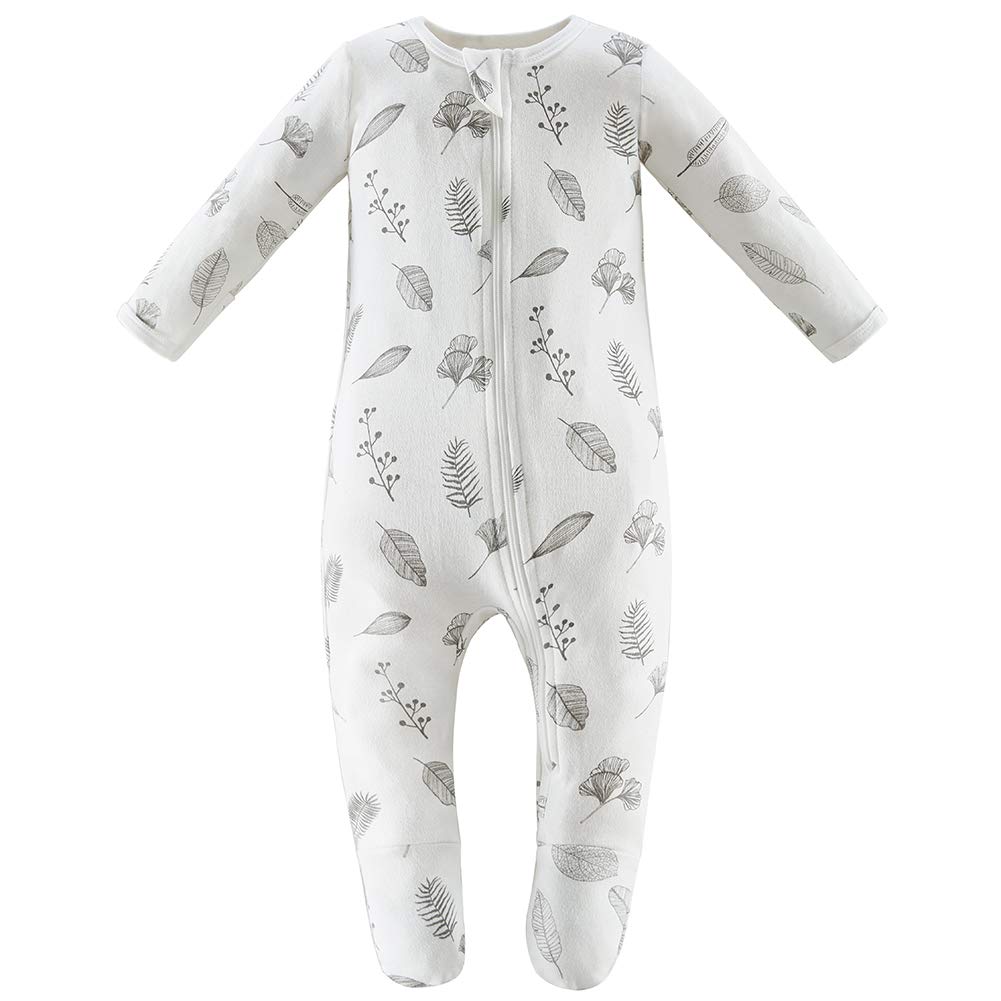 Owlivia Organic Cotton Baby Pajamas, Boys Girls Zip Front Sleep 'N Play Pjs, Footed Sleeper, Long Sleeve