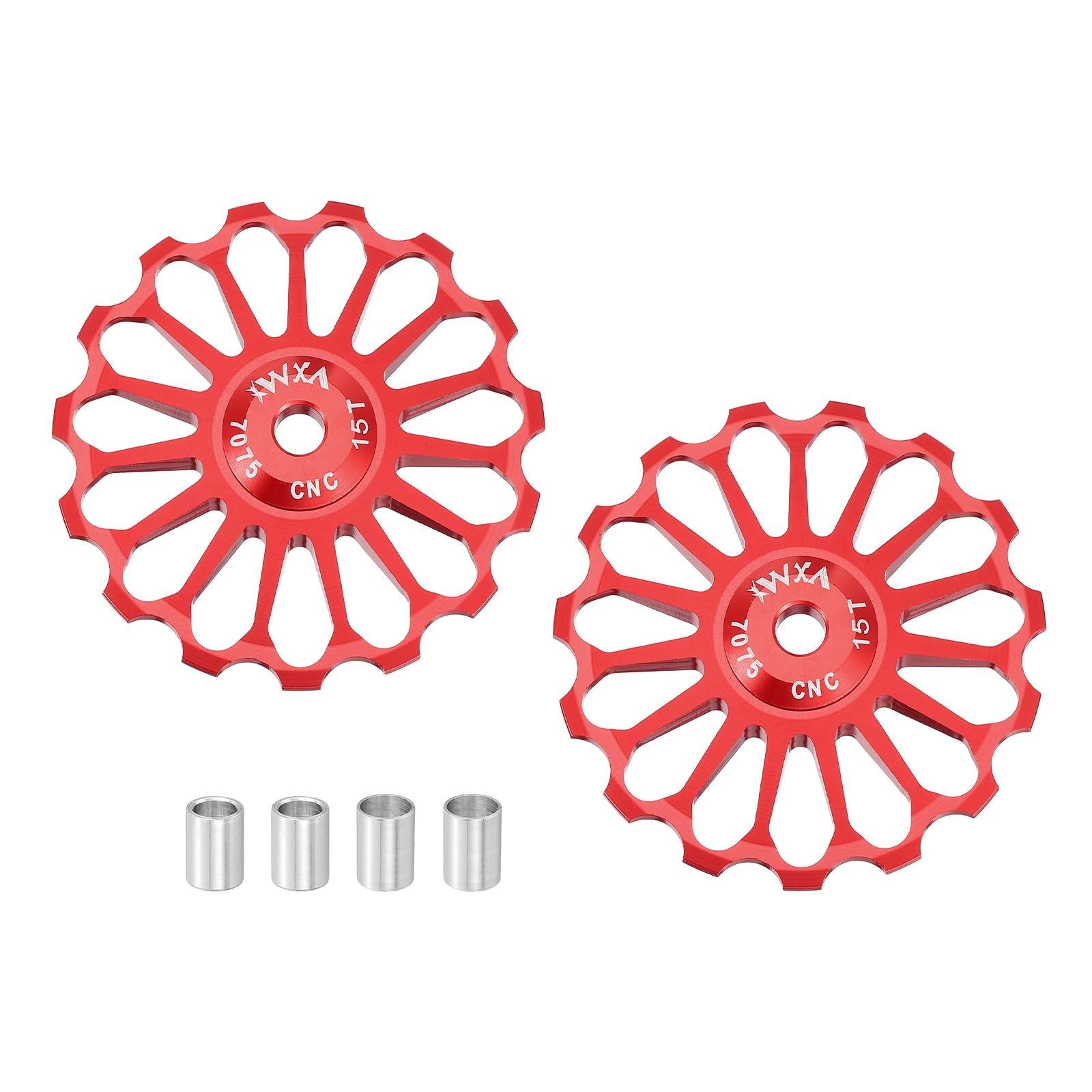 sourcing map 2 Set Bicycle Rear Derailleur Pulley 15T Ceramic Bearing Wheel Aluminum Alloy Guide Roller Wheels for 8/9/10/11 Speed Transmission System Road Bike Mountain Bike MTB BMX, Red